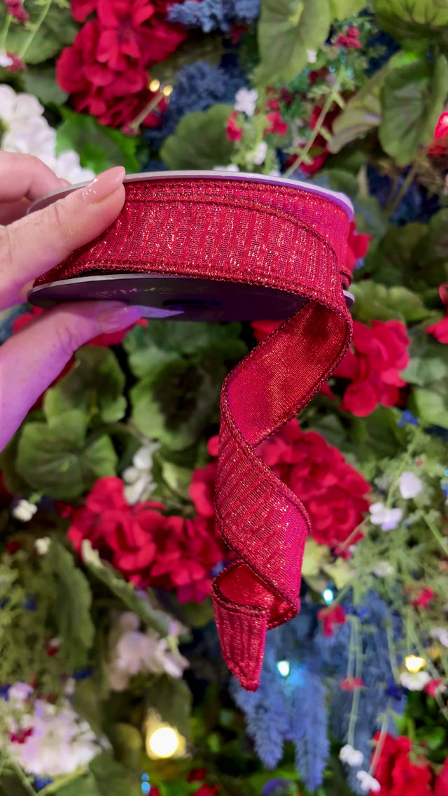 1"X10YD Red Pleated Metallic Farrisilk Ribbon