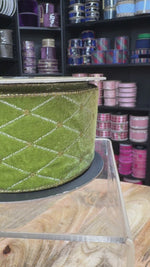 2.5" x 10YDS Velvet Diamond Wired Ribbon | Chartreuse