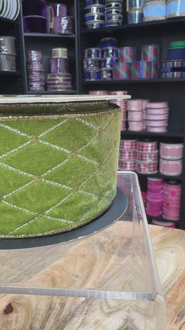 2.5" x 10YDS Velvet Diamond Wired Ribbon | Chartreuse