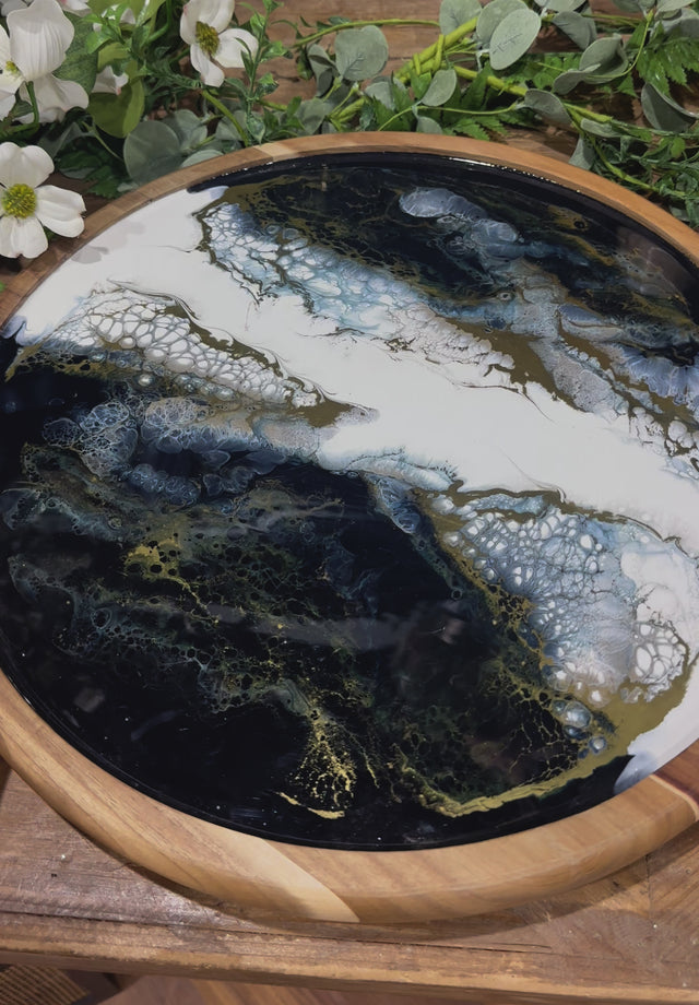 16" Acacia Resin Lazy Susan Sapphire Sky