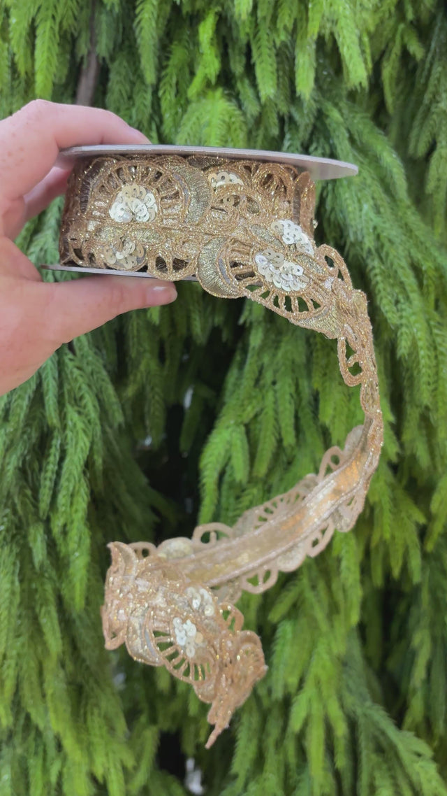 2" x 5 Yards Gold Pretzel Lace Ribbon by Farrisilk |