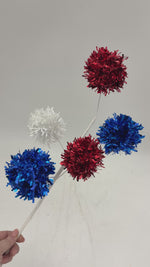 28" Red, White & Blue Fuzzy Ball Spray