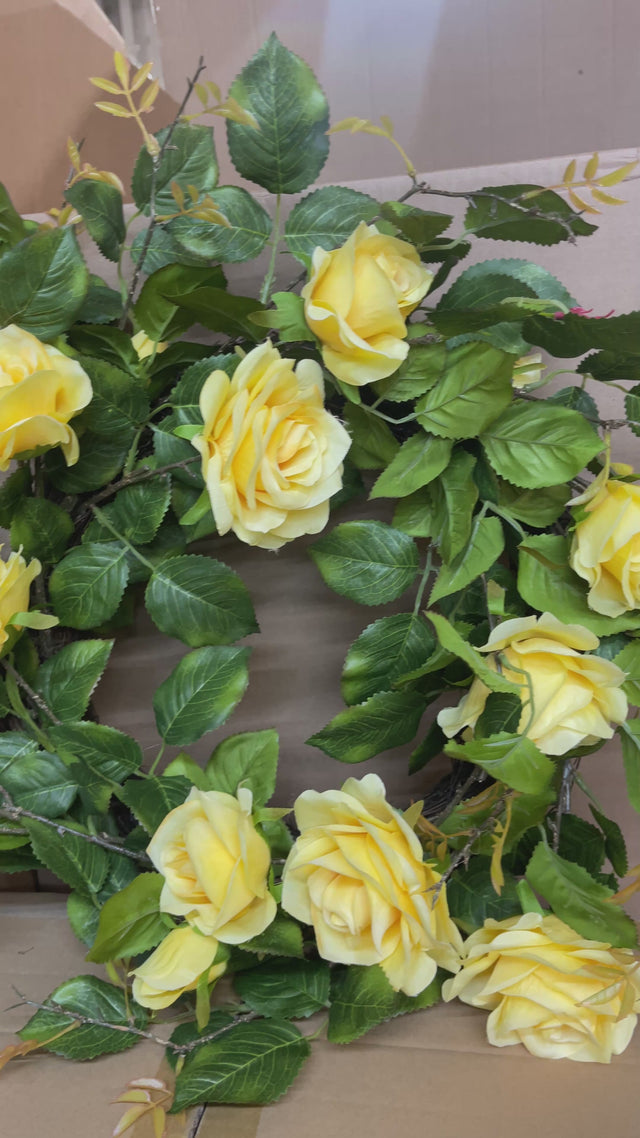 24" Yellow Rose and Foliage Wreath