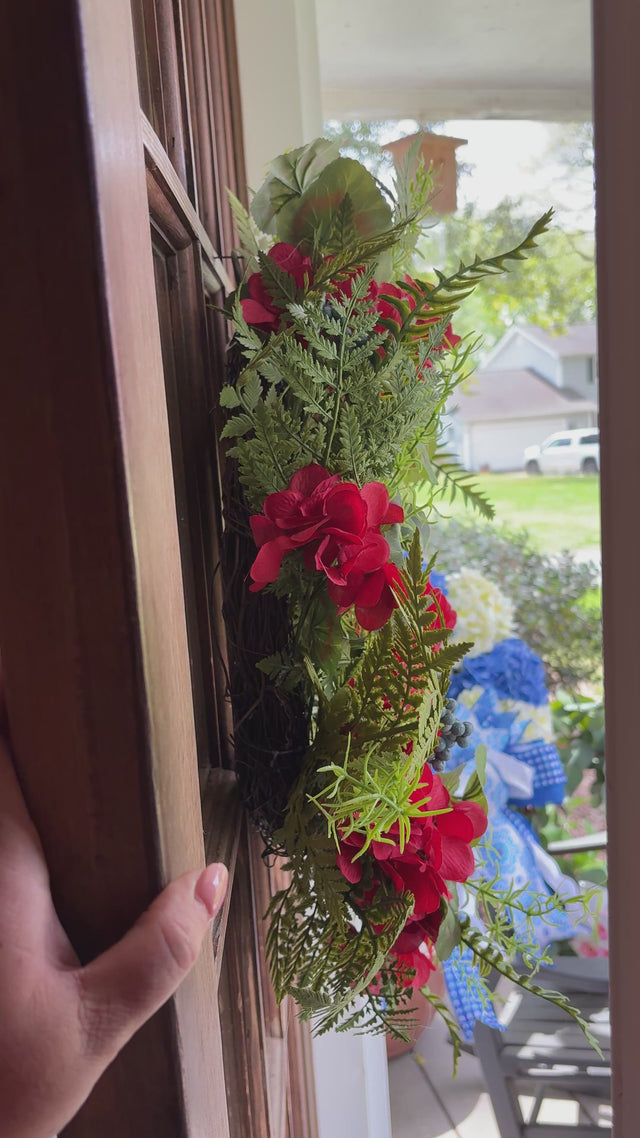 26" Red Geranium & Berry Wreath