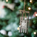 9" Grey-White Wooden Sled Ornament with Jingle Bells and Twine