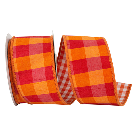 2.5 inch X 5 yards Dupioni Tierra Check Wired Ribbon
