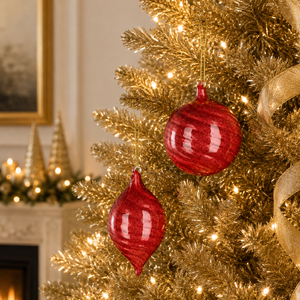 4"| 5.5" Red Glitter Swirl Ornaments | 2 Styles Available