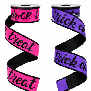 1.5" x 5 YDS Black Felt Trick or Treat Ribbon | Available in Hot Pink or Purple