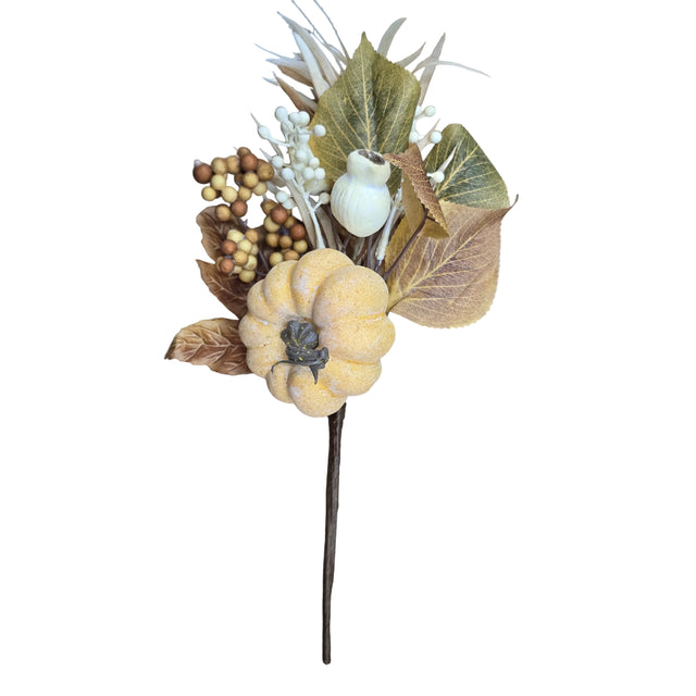 15" Yellow Fall, Pumpkin, Mixed Berry & Leaf Pick