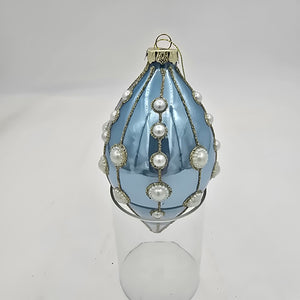 4–6" Ice Blue Glass Ornament with Pearl Detail | Finial or Ball Style