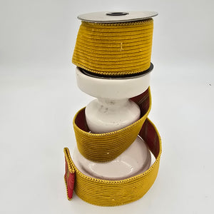 2.5" x 5yds Corduroy Mustard Ribbon with Plaid Back