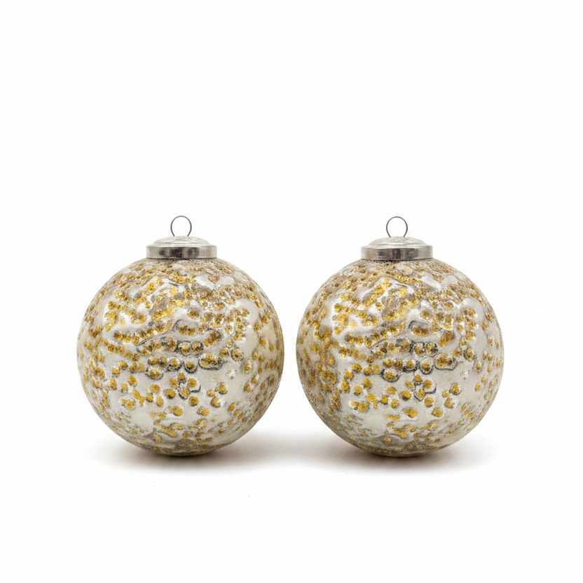3" Heavy Glass Bauble Ornament with Glass Dots | Champagne