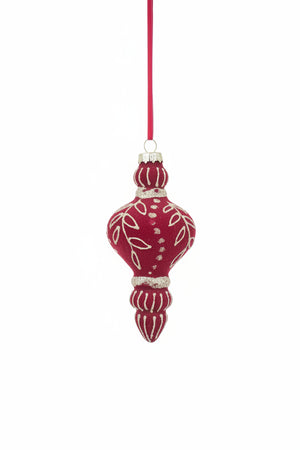 5.5" Burgundy Glass Flock Glitter Finial Ornament