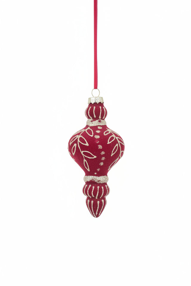 5.5" Burgundy Glass Flock Glitter Finial Ornament
