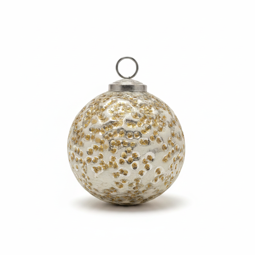 3" Heavy Glass Bauble Ornament with Glass Dots | Champagne