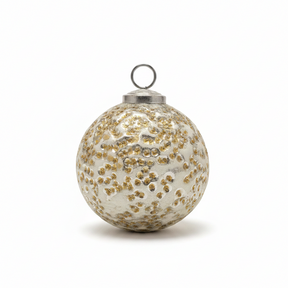 Heavy Glass Bauble Ornament with Glass Dots, Champagne, additional view