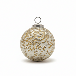 3" Heavy Glass Bauble Ornament with Glass Dots | Champagne