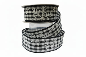 1.5" x 10yd Snowflakes on Gingham Ribbon