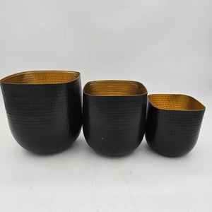 8" Antique Black Metal Rounded/ Square Planter