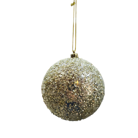 4 inch Beaded Metallic Ball Ornament champagne