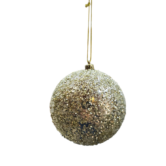 4" Beaded Metallic Ball Ornament champagne