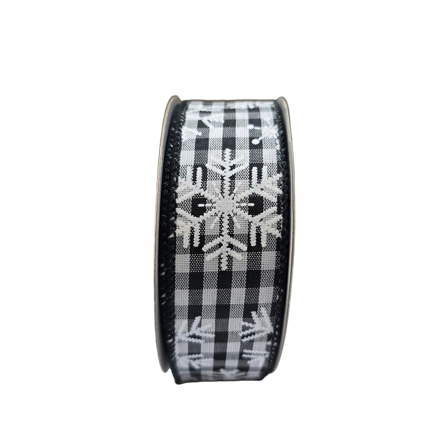 1.5" x 10yd Snowflakes on Gingham Ribbon