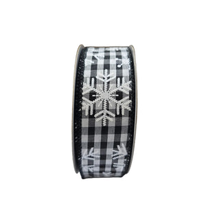 1.5" x 10yd Snowflakes on Gingham Ribbon