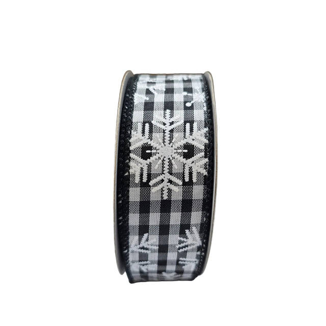 1.5" x 10yd Snowflakes on Gingham Ribbon
