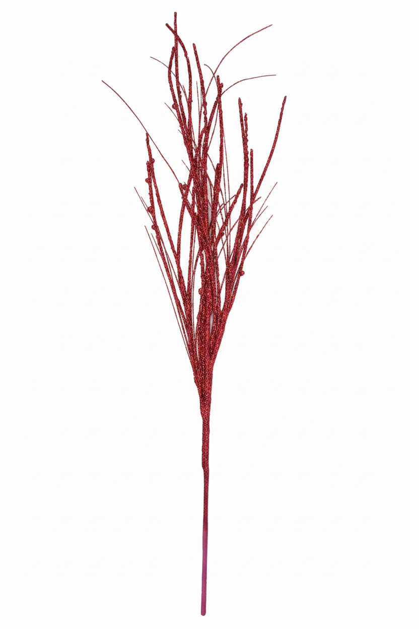 32" Red Glitter Curly Willow Grass Spray