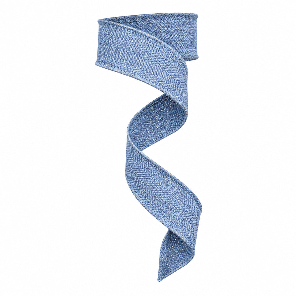 1.5" x 10YDS Faux Linen Cadet Blue Herringbone Ribbon