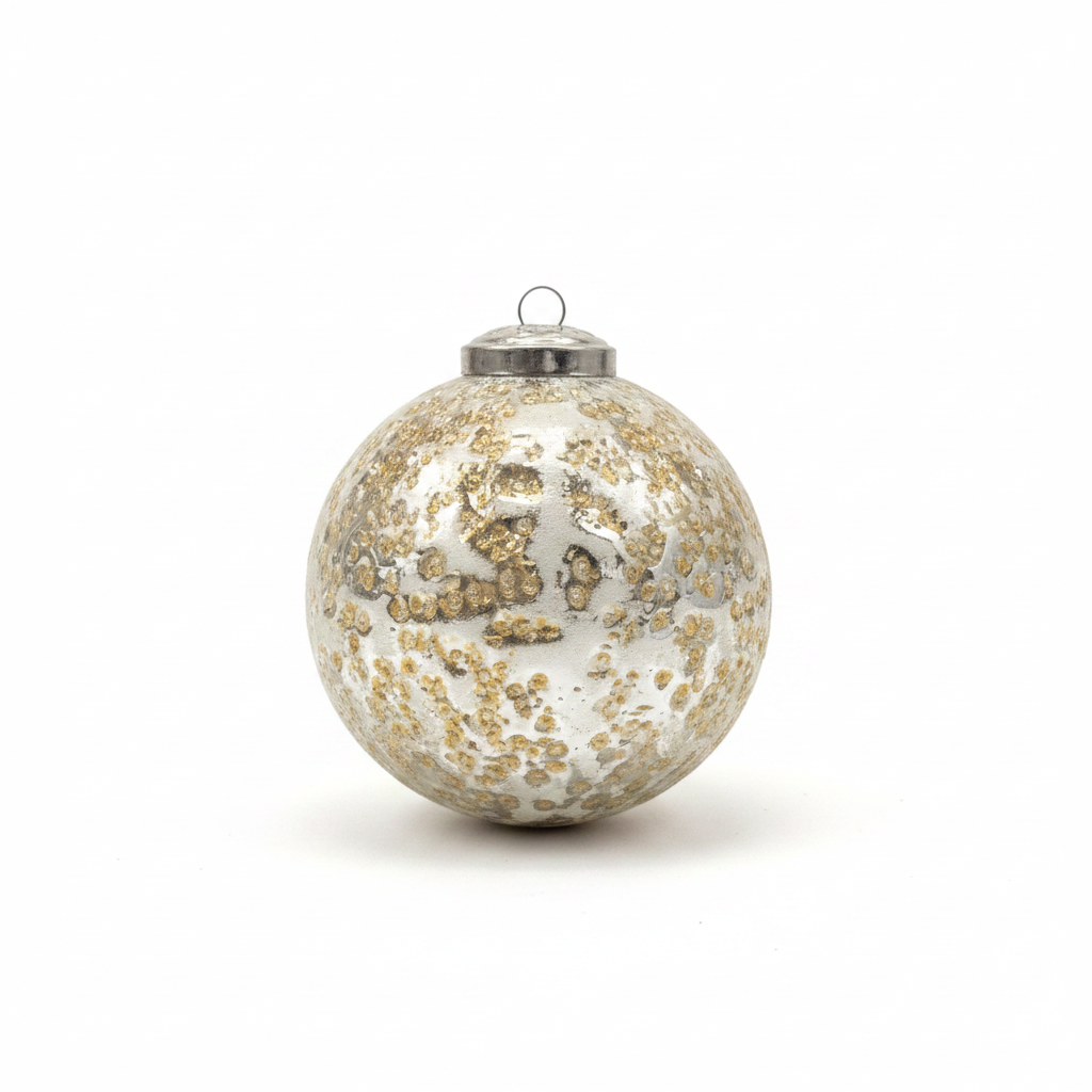 3" Heavy Glass Bauble Ornament with Glass Dots | Champagne