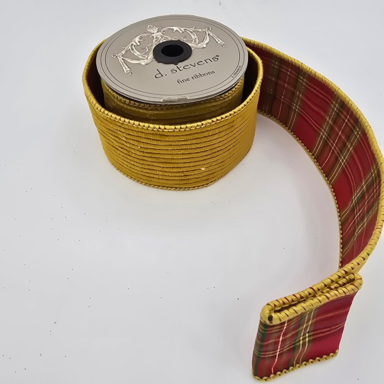 2.5" x 5yds Corduroy Mustard Ribbon with Plaid Back