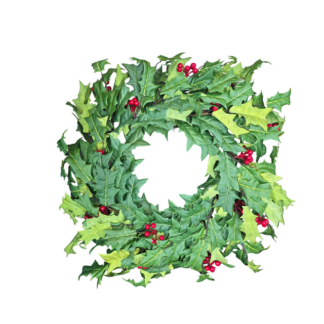 28" Mixed Greens with Holly Berries Wreath