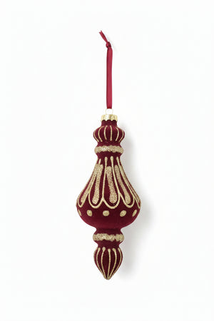 5.5" Burgundy Glass Flock Glitter Finial Ornament