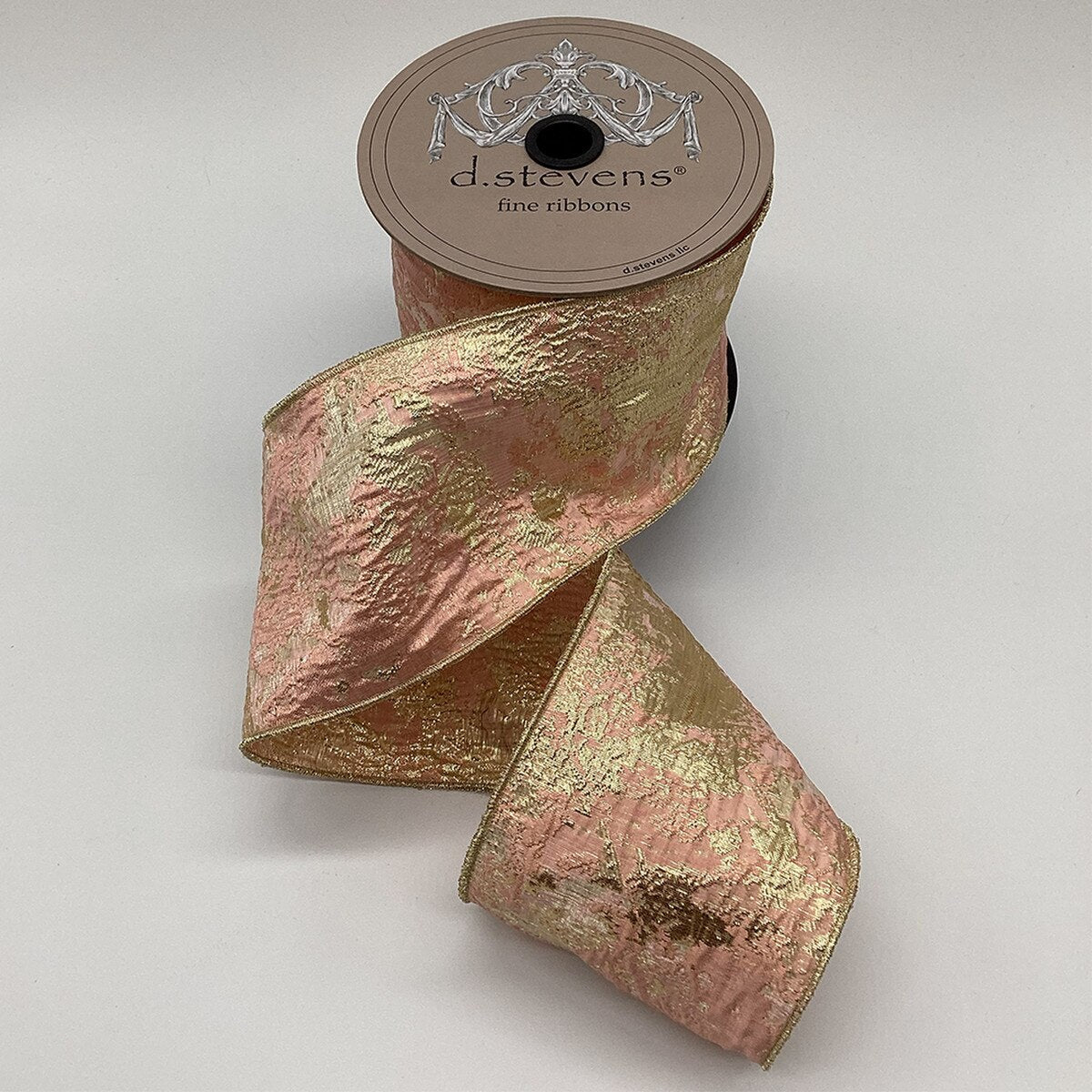 4"x10YDS Abstract Raised Jacquard Peach & Gold Ribbon