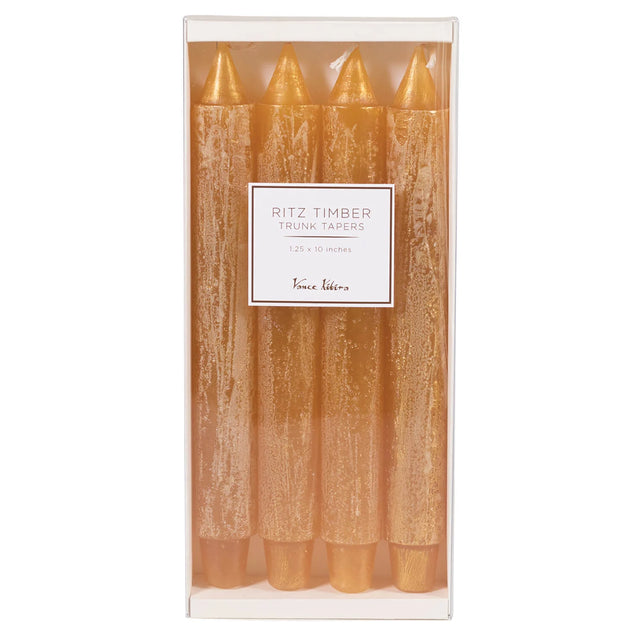 10" Gold Taper Candles - Box of 4  | Unscented & Dripless Candles