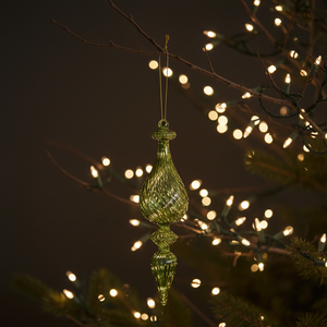 11" Green Glass Clear Finial Twisted Stripe Ornament
