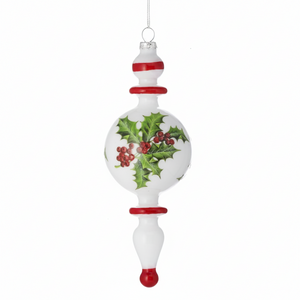 8.3" Milk Glass Holly Jewel Finial Ornament
