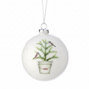 5" White Glass/ Birds on Tree/ Ornament