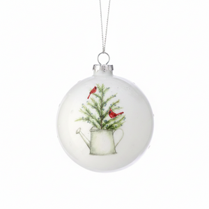 5" White Glass/ Birds on Tree/ Ornament