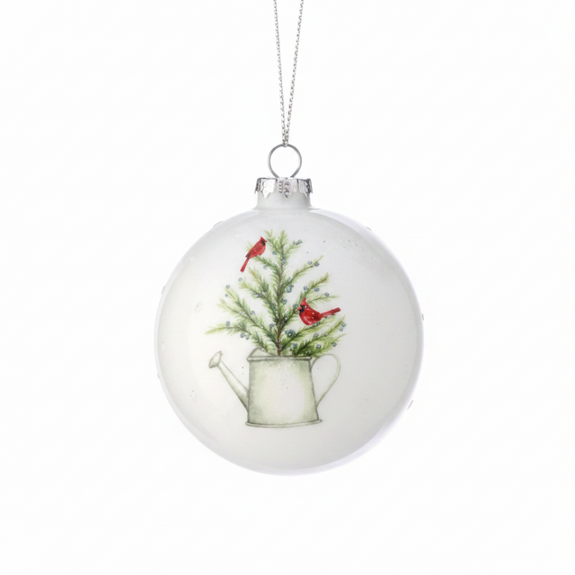 5" White Glass/ Birds on Tree/ Ornament