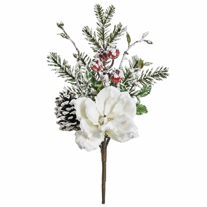 20" Red/White Snowy Magnolia & Berry Pick
