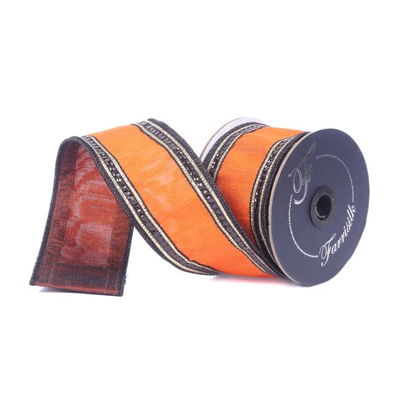 2.5" x 10YDS Orange Onyx Borders Farrisilk Wired Ribbon