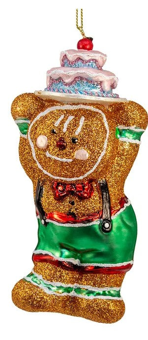 8" Glass Gingerbread with Cake Ornament | Boy & Girl Available