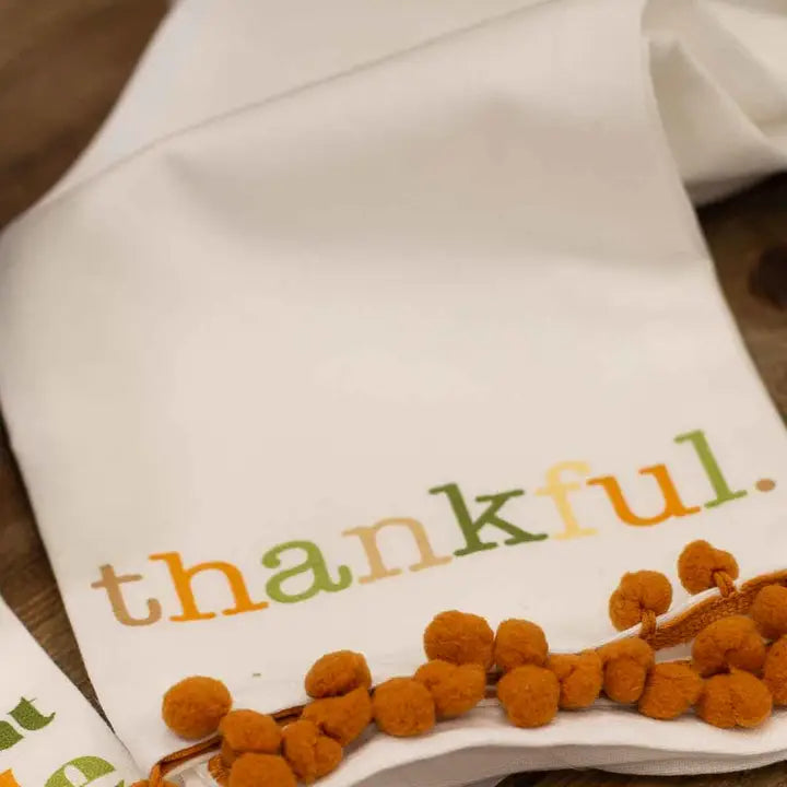 Thankful Pom Pom Fall & Thanksgiving Hand Towel 20"x28"