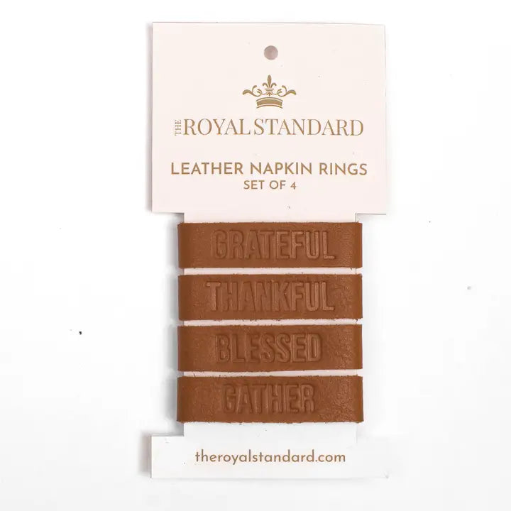 Thanksgiving Blessings Embossed Leather Napkin Rings | 5"x.5"
