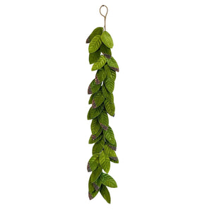 47" Velvet Green Glittered Leaf Garland