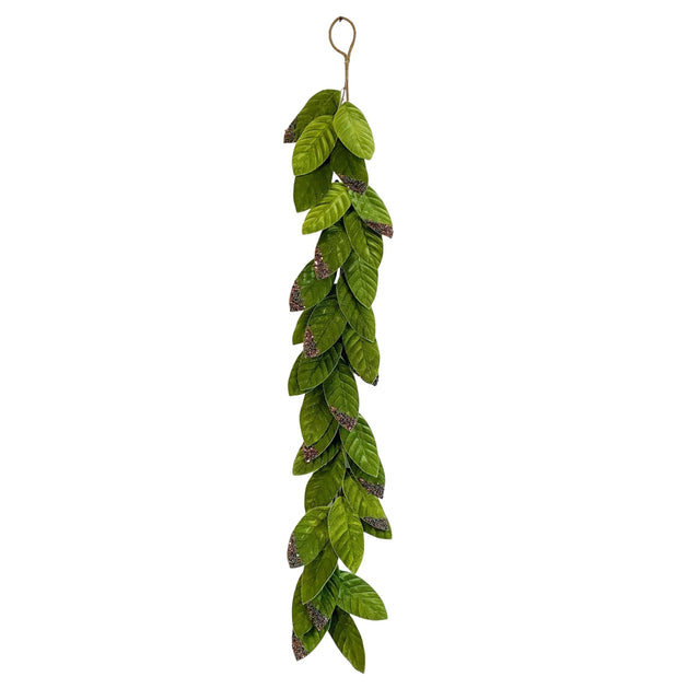 47" Velvet Green Glittered Leaf Garland