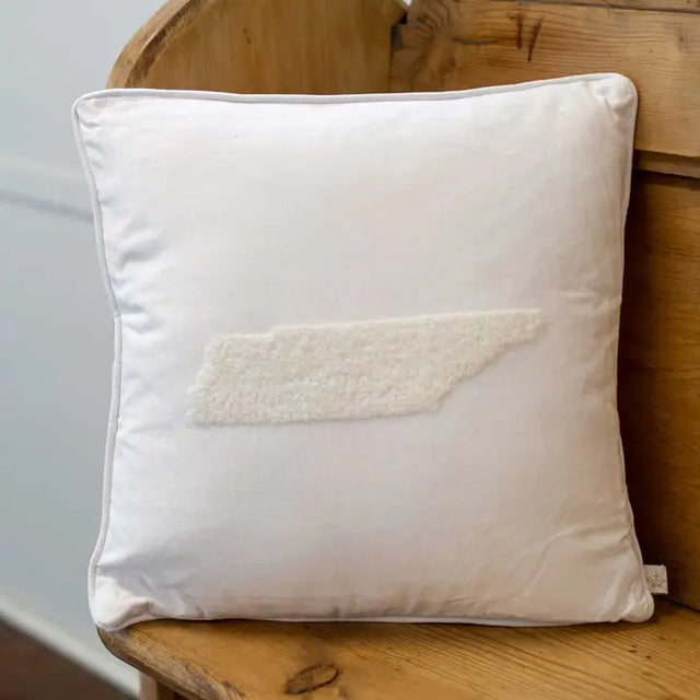 16" Tennessee State White Embroidered Pillow