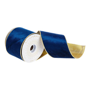4" Navy Blue | Gold Velvet Back Ribbon- 10 Yards